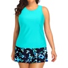 Plus Size Tankini with Skirt – Two Piece Swimsuit for Women Tummy Control Bathing Suit High Neck 2025 Swimwear(Aqua and Blue Floral)
