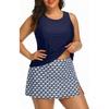 Plus Size Tankini with Skirt – Two Piece Swimsuit for Women Tummy Control Bathing Suit High Neck 2025 Swimwear(Navy Geometric)