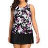 Plus Size Tankini with Skirt – Two Piece Swimsuit for Women Tummy Control Bathing Suit High Neck 2025 Swimwear(Purple Floral)