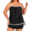 Tempt Me Plus Size Tankini Swimsuits for Women Bandeau Two Piece Bathing Suit Top with Shorts Blouson Swimwear(Geometric)
