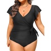 Tempt Me Women Plus Size One Piece Swimsuits – Tummy Control Bathing Suits 2025 Color Block Swimwear(Black a)