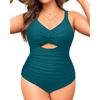 Tempt Me Women Plus Size One Piece Swimsuits – Tummy Control Bathing Suits 2025 Color Block Swimwear(Teal)