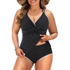 Tempt Me Women Plus Size Tankini Swimsuits – Two Piece Tummy Control Bathing Suits Ribbed Swimwear 2026 High Waisted Bottom(Black)