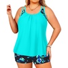 image:imageTempt Me Women Plus Size Tankini Swimsuits  Two Piece Tummy Control Bathing Suits with Shorts 2025 SwimwearAqua and Blue Flower