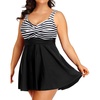 Tempt Me Women’s Plus Size Swim Dress – One Piece Swimsuits Tummy Control Bathing Suit Swimwear 2025(Black Stripe)