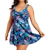 Tempt Me Women’s Plus Size Swim Dress – One Piece Swimsuits Tummy Control Bathing Suit Swimwear 2025(Blue Leaves)