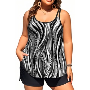 Plus Size Tankini Swimsuits – Women Two Piece Tankini Top with Shorts Flowy Swimsuit 2025 Bathing Suits(Black Stripe)