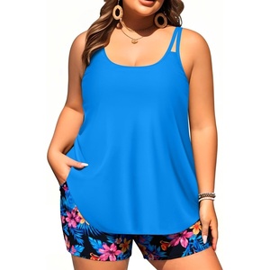 Plus Size Tankini Swimsuits – Women Two Piece Tankini Top with Shorts Flowy Swimsuit 2025 Bathing Suits(Blue Floral)
