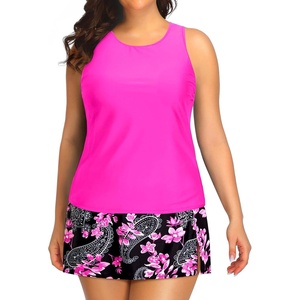 Plus Size Tankini with Skirt – Two Piece Swimsuit for Women Tummy Control Bathing Suit High Neck 2025 Swimwear(Pink Paisley)