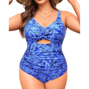Tempt Me Women Plus Size One Piece Swimsuits – Tummy Control Bathing Suits 2025 Color Block Swimwear(Blue Paisley)