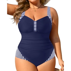 Tempt Me Women Plus Size One Piece Swimsuits – Tummy Control Bathing Suits 2025 Color Block Swimwear(Blue and Stripe)