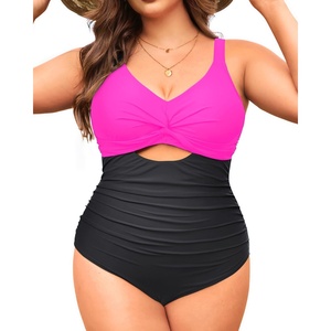 Tempt Me Women Plus Size One Piece Swimsuits – Tummy Control Bathing Suits 2025 Color Block Swimwear(Hot Pink)