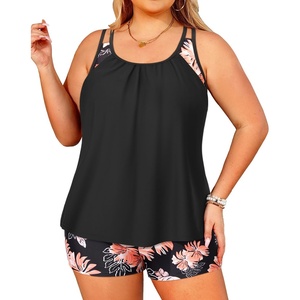 Tempt Me Women Plus Size Tankini Swimsuits – Two Piece Tummy Control Bathing Suits with Shorts 2025 Swimwear(Black Floral)
