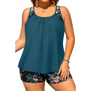 Tempt Me Women Plus Size Tankini Swimsuits – Two Piece Tummy Control Bathing Suits with Shorts 2025 Swimwear(Teal and Floral)