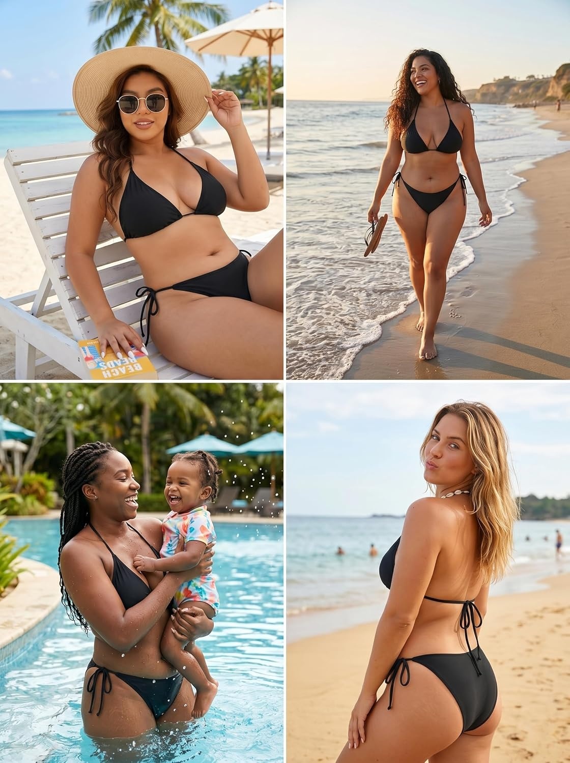 image:imageTempt Me Women Plus Size Sexy Bikini Set String Two Piece Bathing Suit Halter Tie Side SwimsuitBlack