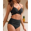 High Waisted Underwire Bikini Sets – Women 2025 Two Piece Swimsuits Halter Bathing Suits with Tummy Control Bottom(Black)