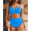 High Waisted Underwire Bikini Sets – Women 2025 Two Piece Swimsuits Halter Bathing Suits with Tummy Control Bottom(Blue)