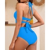 High Waisted Underwire Bikini Sets – Women 2025 Two Piece Swimsuits Halter Bathing Suits with Tummy Control Bottom(Blue)