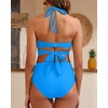 High Waisted Underwire Bikini Sets – Women 2025 Two Piece Swimsuits Halter Bathing Suits with Tummy Control Bottom(Blue)