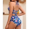 High Waisted Underwire Bikini Sets – Women 2025 Two Piece Swimsuits Halter Bathing Suits with Tummy Control Bottom(Blue Floral)