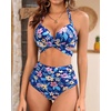 High Waisted Underwire Bikini Sets – Women 2025 Two Piece Swimsuits Halter Bathing Suits with Tummy Control Bottom(Blue Floral)