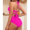 High Waisted Underwire Bikini Sets – Women 2025 Two Piece Swimsuits Halter Bathing Suits with Tummy Control Bottom(Hot Pink)