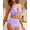 High Waisted Underwire Bikini Sets – Women 2025 Two Piece Swimsuits Halter Bathing Suits with Tummy Control Bottom(Light Lavender)