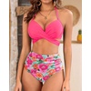 High Waisted Underwire Bikini Sets – Women 2025 Two Piece Swimsuits Halter Bathing Suits with Tummy Control Bottom(Pink Floral)