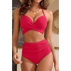 High Waisted Underwire Bikini Sets – Women 2025 Two Piece Swimsuits Halter Bathing Suits with Tummy Control Bottom(Red)