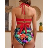 High Waisted Underwire Bikini Sets – Women 2025 Two Piece Swimsuits Halter Bathing Suits with Tummy Control Bottom(Red Floral)