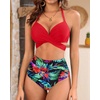 High Waisted Underwire Bikini Sets – Women 2025 Two Piece Swimsuits Halter Bathing Suits with Tummy Control Bottom(Red Floral)