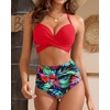 High Waisted Underwire Bikini Sets – Women 2025 Two Piece Swimsuits Halter Bathing Suits with Tummy Control Bottom(Red Floral)