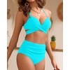 High Waisted Underwire Bikini Sets – Women 2025 Two Piece Swimsuits Halter Bathing Suits with Tummy Control Bottom(Teal)