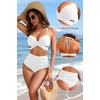 High Waisted Underwire Bikini Sets – Women 2025 Two Piece Swimsuits Halter Bathing Suits with Tummy Control Bottom(White)