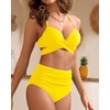 High Waisted Underwire Bikini Sets – Women 2025 Two Piece Swimsuits Halter Bathing Suits with Tummy Control Bottom(Yellow)