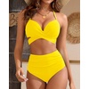 High Waisted Underwire Bikini Sets – Women 2025 Two Piece Swimsuits Halter Bathing Suits with Tummy Control Bottom(Yellow)