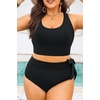 Plus Size Two Piece Swimsuits – Women High Waisted Bikini Scoop Neck Bathing Suit Swimwear(Black)