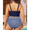 Plus Size Two Piece Swimsuits – Women High Waisted Bikini Scoop Neck Bathing Suit Swimwear(Blue Geometry)