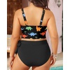 Plus Size Two Piece Swimsuits – Women High Waisted Bikini Scoop Neck Bathing Suit Swimwear(Dinosaur Print)