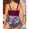 Plus Size Two Piece Swimsuits – Women High Waisted Bikini Scoop Neck Bathing Suit Swimwear(Purple Leaf)
