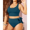 Plus Size Two Piece Swimsuits – Women High Waisted Bikini Scoop Neck Bathing Suit Swimwear(Teal)