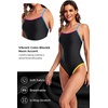 Tempt Me Athletic One Piece Swimsuits for Women Training Sport Tummy Control Bathing Suits(Colorful Black)
