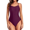 Tempt Me Athletic One Piece Swimsuits for Women Training Sport Tummy Control Bathing Suits(Maroon)