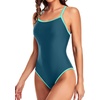 Tempt Me Athletic One Piece Swimsuits for Women Training Sport Tummy Control Bathing Suits(Teal and Green)