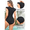 Tempt Me One Piece Swimsuits for Women Zip Front Rash Guard Short Sleeve Tummy Control Surfing Sport Bathing Suits(Black)