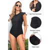 Tempt Me One Piece Swimsuits for Women Zip Front Rash Guard Short Sleeve Tummy Control Surfing Sport Bathing Suits(Black)
