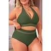 Tempt Me Women Plus Size Bikini High Waisted Swimsuits Mesh Tummy Control Two Piece Bathing Suit(Army Green)