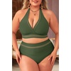 Tempt Me Women Plus Size Bikini High Waisted Swimsuits Mesh Tummy Control Two Piece Bathing Suit(Army Green)
