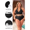 Tempt Me Women Plus Size Bikini High Waisted Swimsuits Mesh Tummy Control Two Piece Bathing Suit(Black)