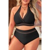 Tempt Me Women Plus Size Bikini High Waisted Swimsuits Mesh Tummy Control Two Piece Bathing Suit(Black)